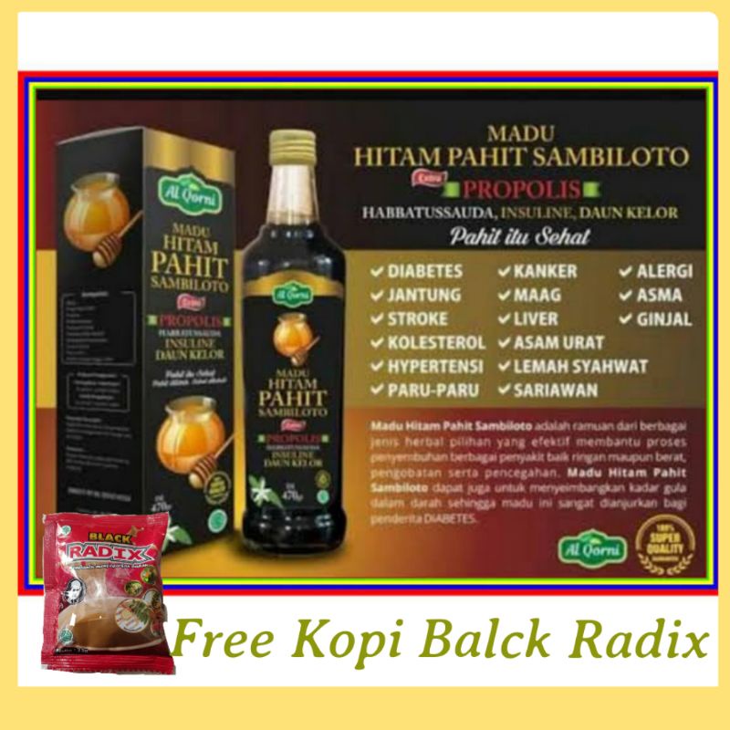 Madu Hitam Pahit Al Qorni 470gr plus Insulin Daun Kelor dan Sambiloto