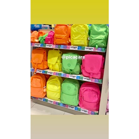 Smiggle Backpack Polos Neon Pink / Green / Orange / Yellow Tas Ransel Anak Beam Attach Original Asli