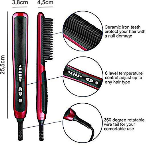 Catok Sisir Pelurus Rambut - Fast Hair Straightener Brush - Catokan Sisir Blow Rambut 2 in 1 - Hair Styler Sisir Catok Pria Wanita - Beard Comb