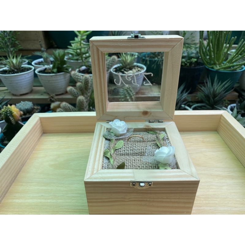 kotak cincin kayu rustic + inisial nama
