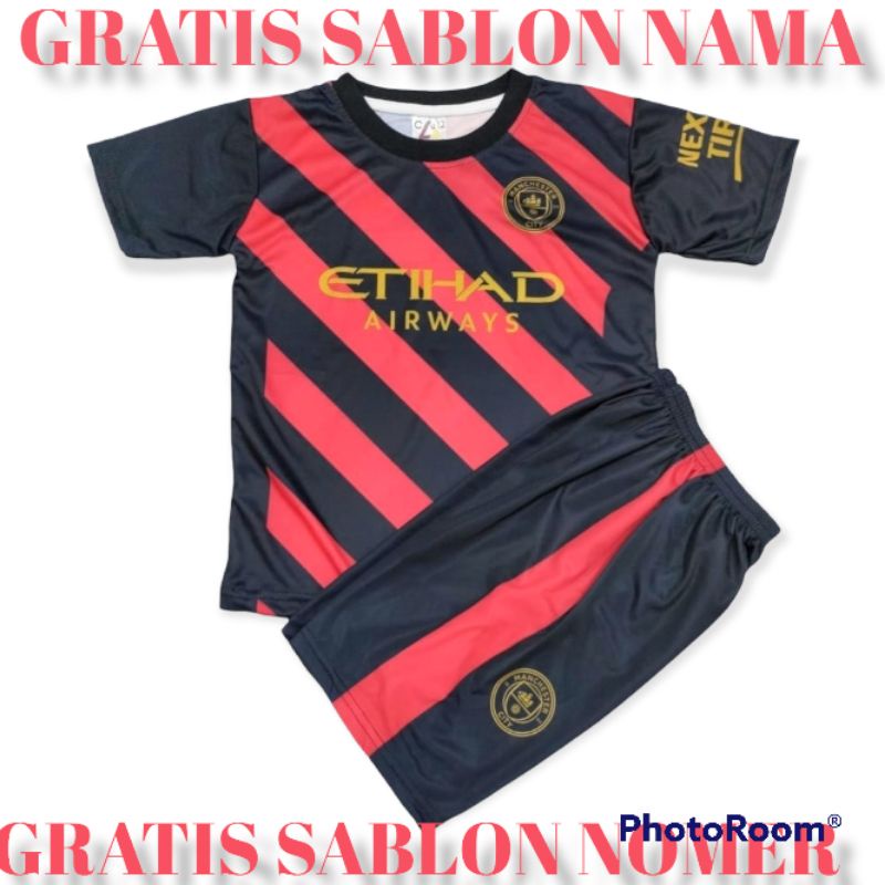 setelan Jersey M.CITY HAALAND/SETELAN BAJU BOLA ANAK LAKI LAKI/GRATIS SABLON NAMA DAN NOMER PUNGGUNG JERSEY M.CITY SIZE XL UMUR 10-11 THN