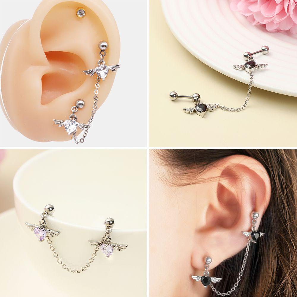 Lily Helix Piercing Anting Rantai Panjang Wanita Cewek 1.2mm Sayap Malaikat