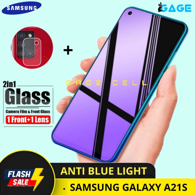 2in1 TEMPERED GLASS ANTI BLUE LIGHT RAY SAMSUNG GALAXY A21S TG ANTI GORES RADIASI FULL SCREEN