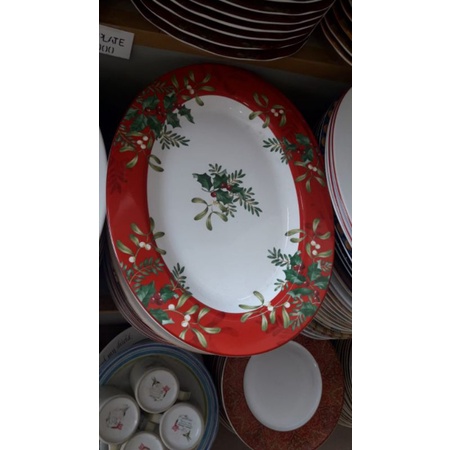Piring Keramik Nampan Baki SANGO Christmas Natal Daun Merah Putih