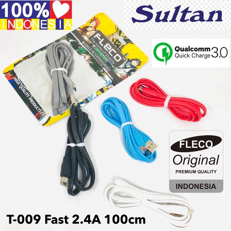 PROMO KABEL DATA FLECO T009 ORIGINAL FAST CHARGING  MICRO TYPE CLIGHTNING NEW