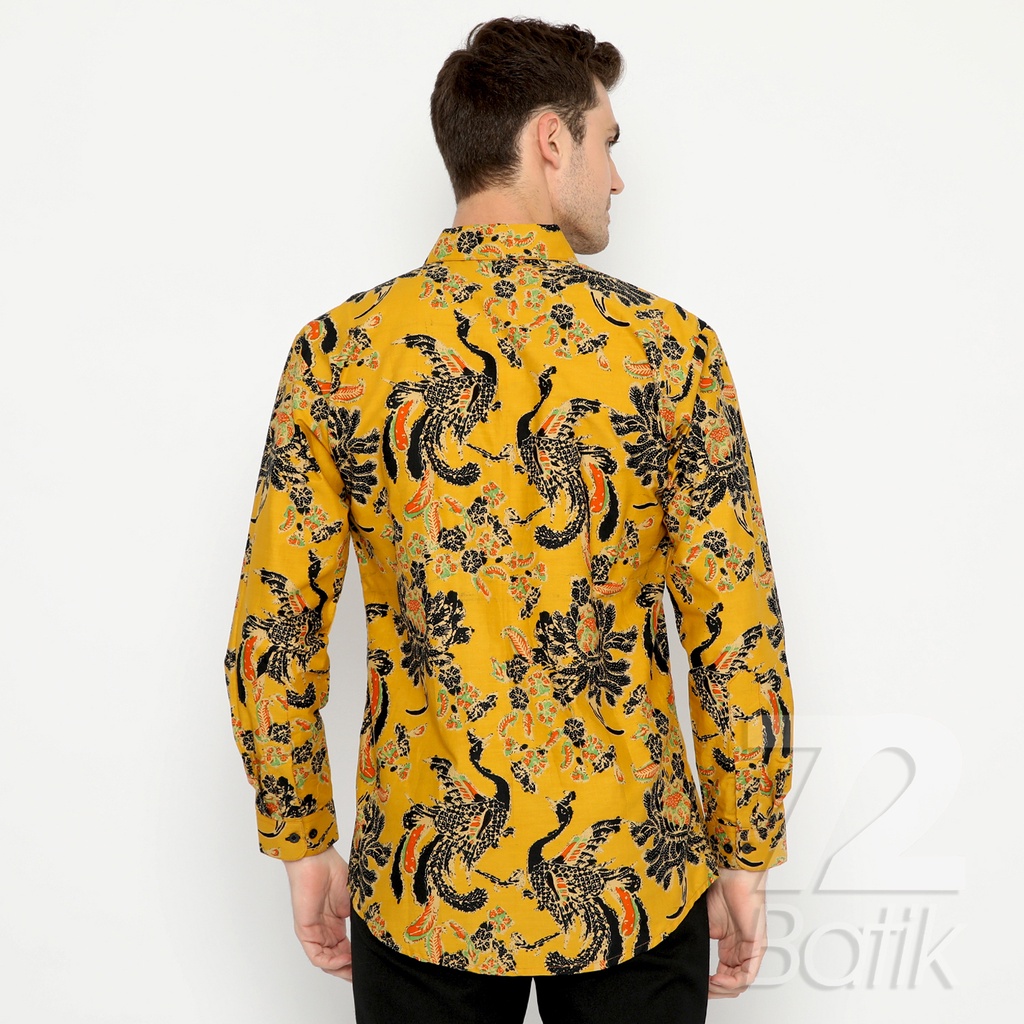 BAJU BATIK PRIA Kemeja Lengan Panjang Slimfit Slim Fit Premium Warna Kuning Hitam Orange 728986 Cap 72 - Baju Kemeja Atasan Pakaian Setelan Batik Pria Cowok Laki Laki Remaja Keluarga Kantor Lengan Panjang Modern Slimfit Slim Fit Premium Kekinian