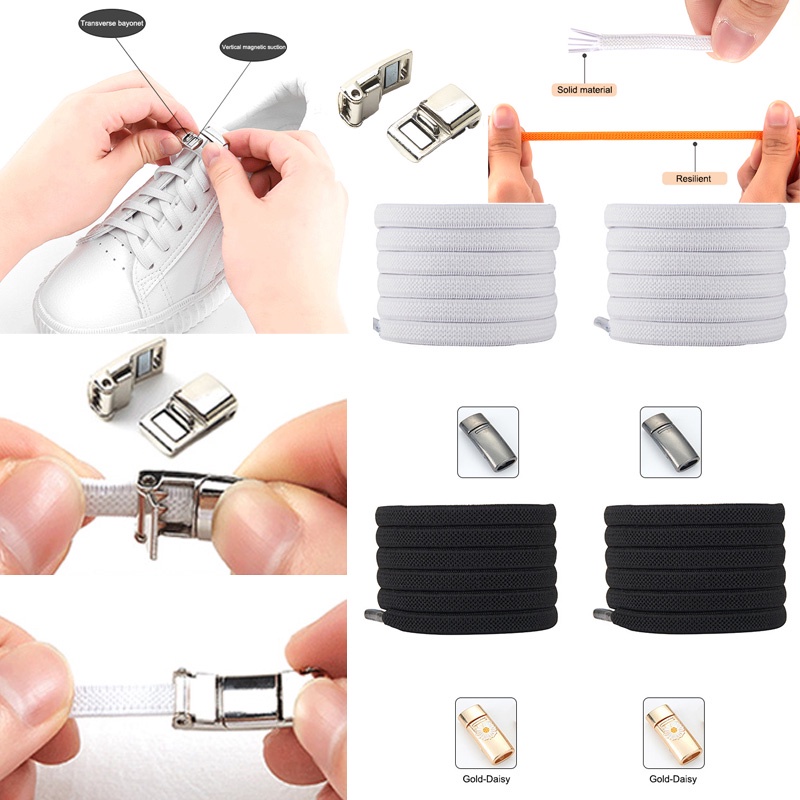 Tali Sepatu elastis/Suction No-dasi Sepatu Putih Kecil Tali Sepatu Magnet Simple /Tali Sepatu gepeng Tetap karet Elastis Logam