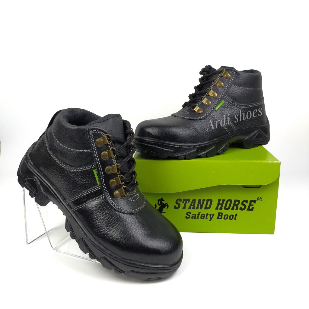 Sepatu Safety Pria Tali Boots Sepatu Sefty Kulit Asli Ujung Besi Sepatu Septi Cowok Stand Horse 804