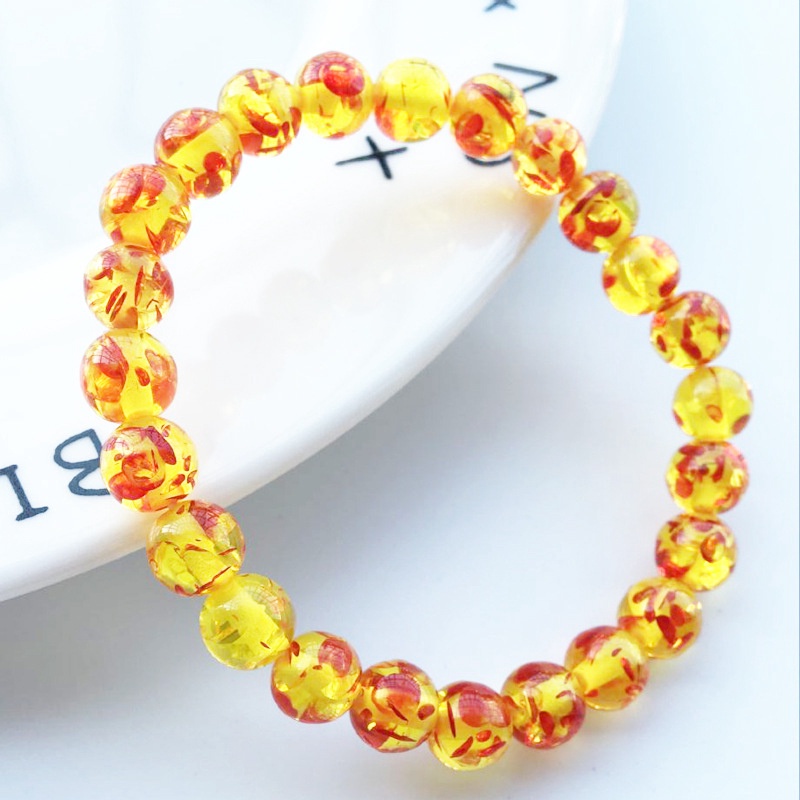 Gelang Manik-Manik Batu Alam Amber Bulat Elastis Untuk Pria Dan Wanita