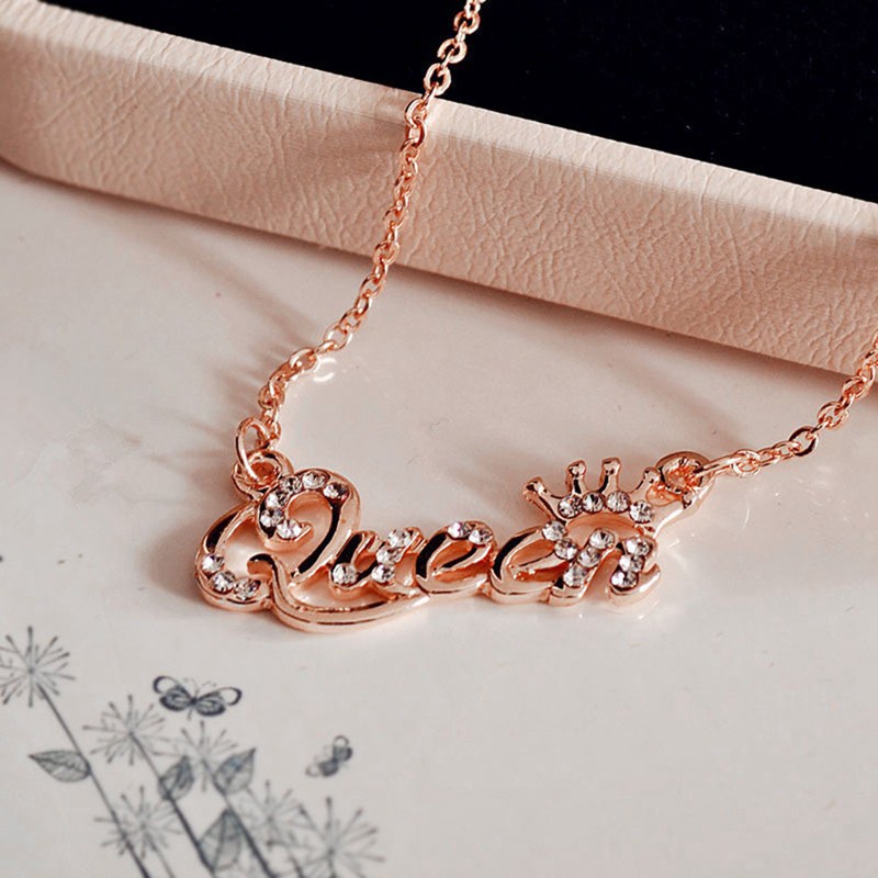 Luxury Gold Color Queen Crown Chain Necklace Zircon Crystal Necklace Women Fashion Jewelry Birthday Present