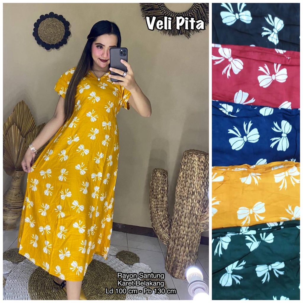 Daster Veli  Ld 100 Kekinian Murah Terbaru Baju Daster Wanita Dewasa Panjang Semata Kaki Bahan Rayon Lengan Pendek