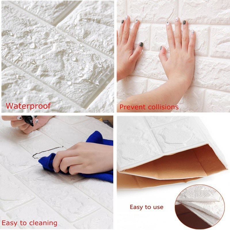 1 Wallpaper Dinding 3D 1Paket 10pcs 70cm x 77cm  Foam Timbul  Dekorasi Dinding Putih Bata CLASSIC wallpaper foam-5