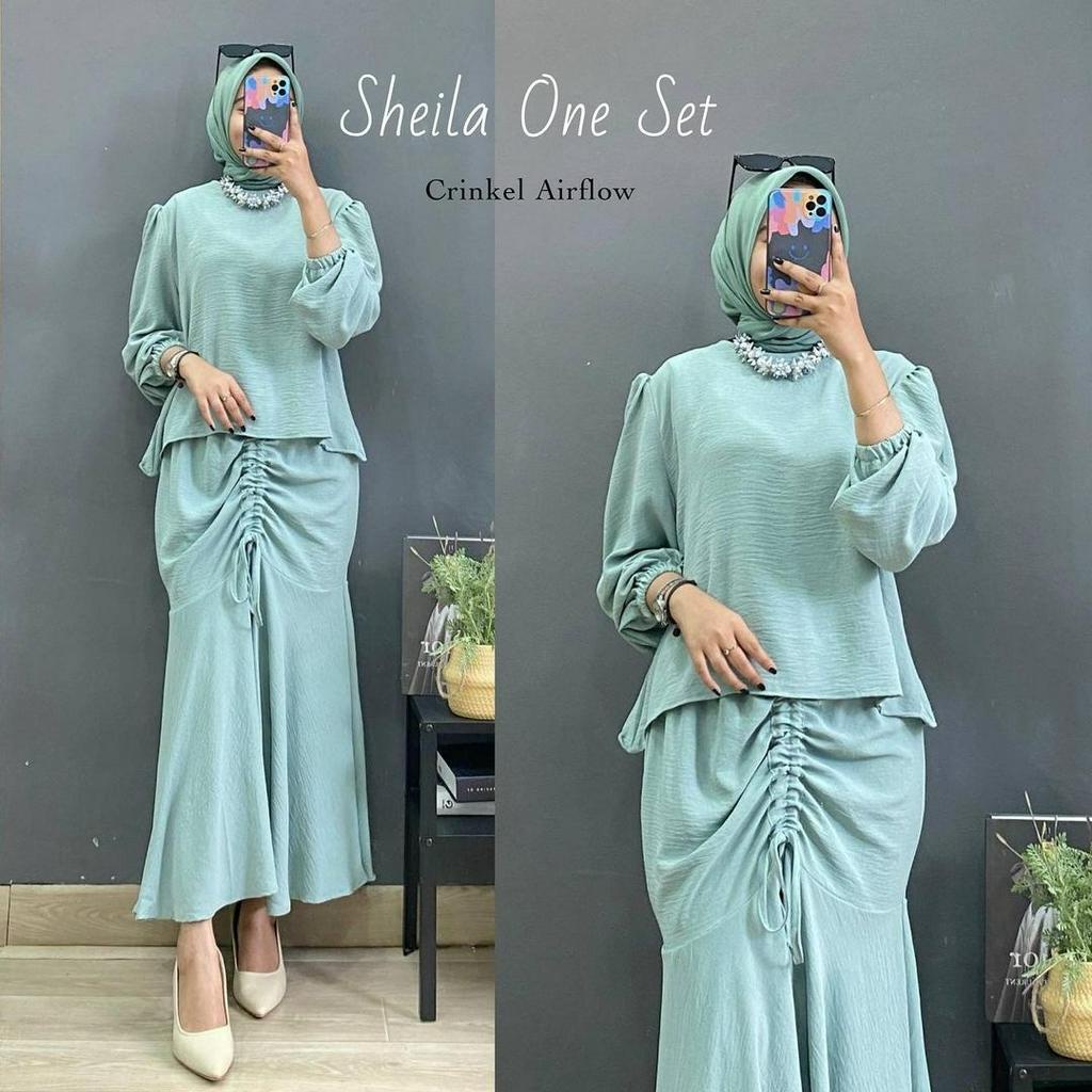 Setelan Kondangan Wanita Dewasa Sheila Oneset Bahan Crinkle Premium LD 110Cm Fit To XL Jumbo / Fashion Muslim Wanita Simpel Kekinian