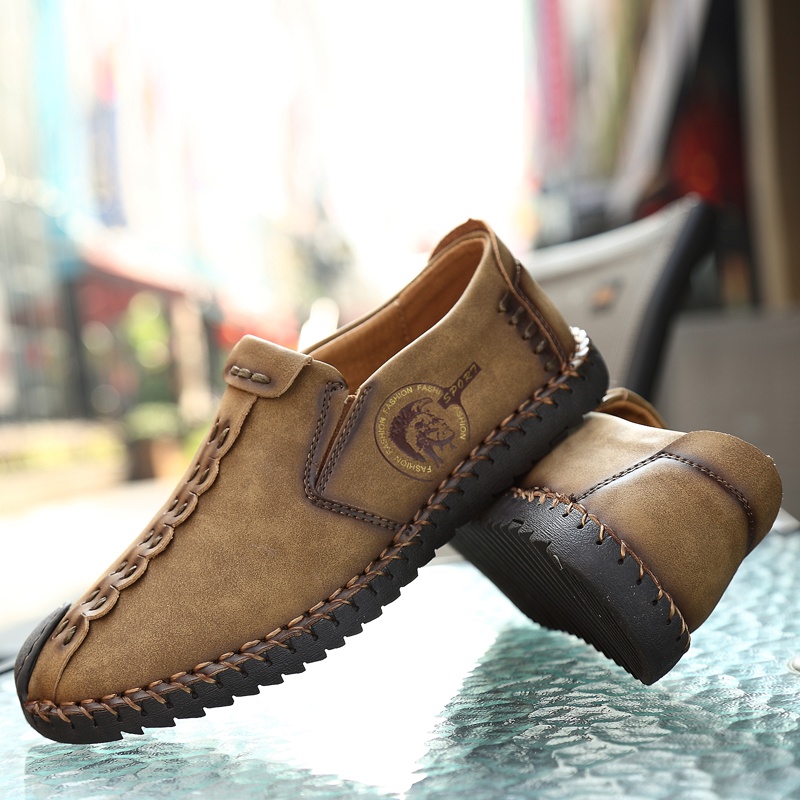 Import Sepatu Sneaker Pria Loafer Slip On Kulit Sapi Casual Sepatu Tanpa Tali Kantor Kulit Asli Sepatu Santai 010