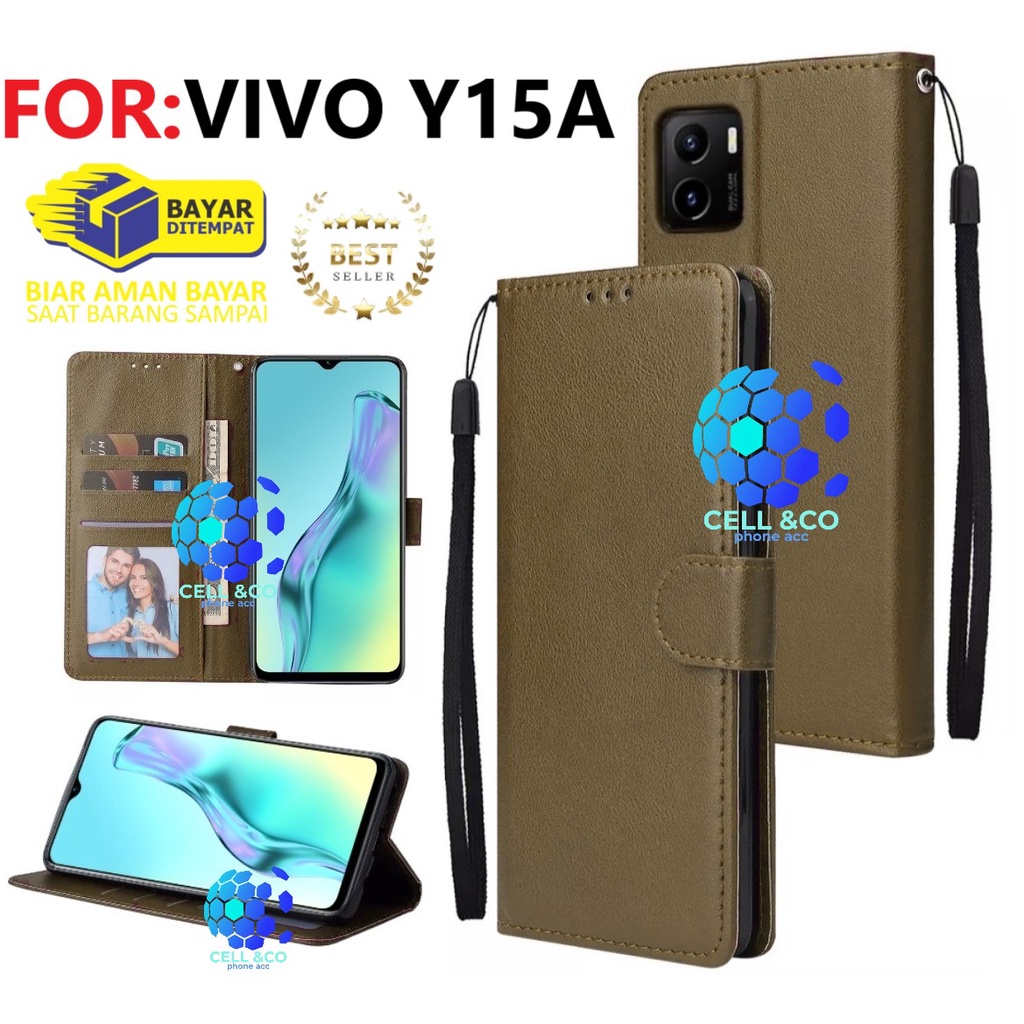 FLIP COVER NEW VIVO Y15A CASE FLIP LEATHER WALLET PREMIUM FLIP CASE BUKA TUTUP KESING HP CASING FLIP CASE WALLET VIVO Y15A