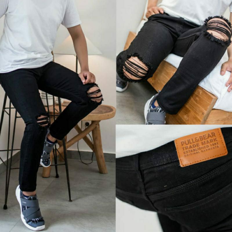 Celana Jeans Panjang Pria / Celana Jeans Sobek Hitam / Celana Jeans Sobek Hitam / Celana Jeans Pria Sobek Lutut