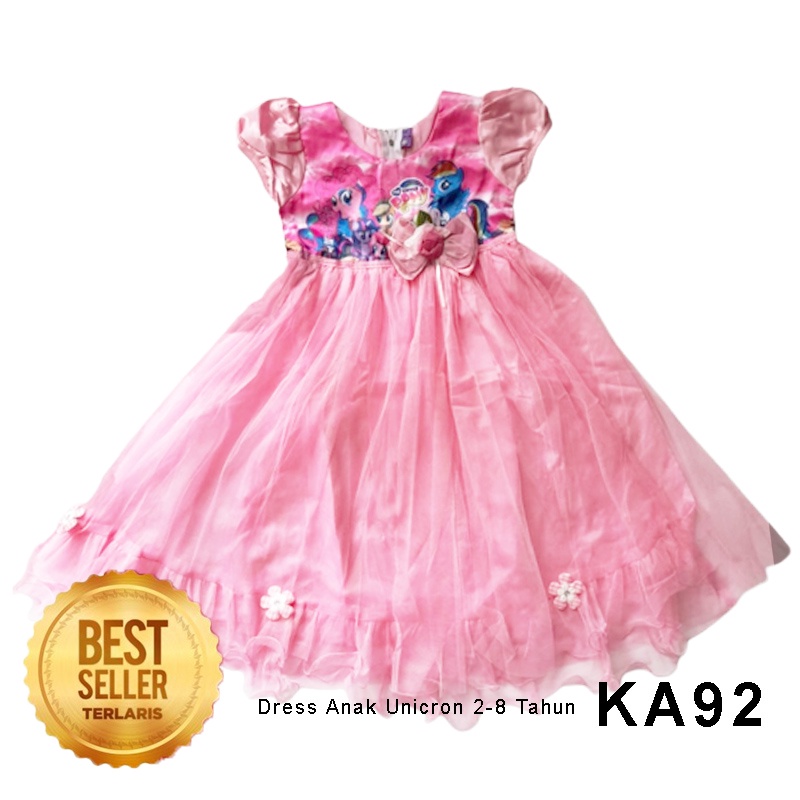 Dress Unicorn Anak 1 Tahun Gaun Anak Perempuan 4 5 Tahun Baju Pesta Ulang Tahun Bahan Satin Premium Tile Tulle KA92