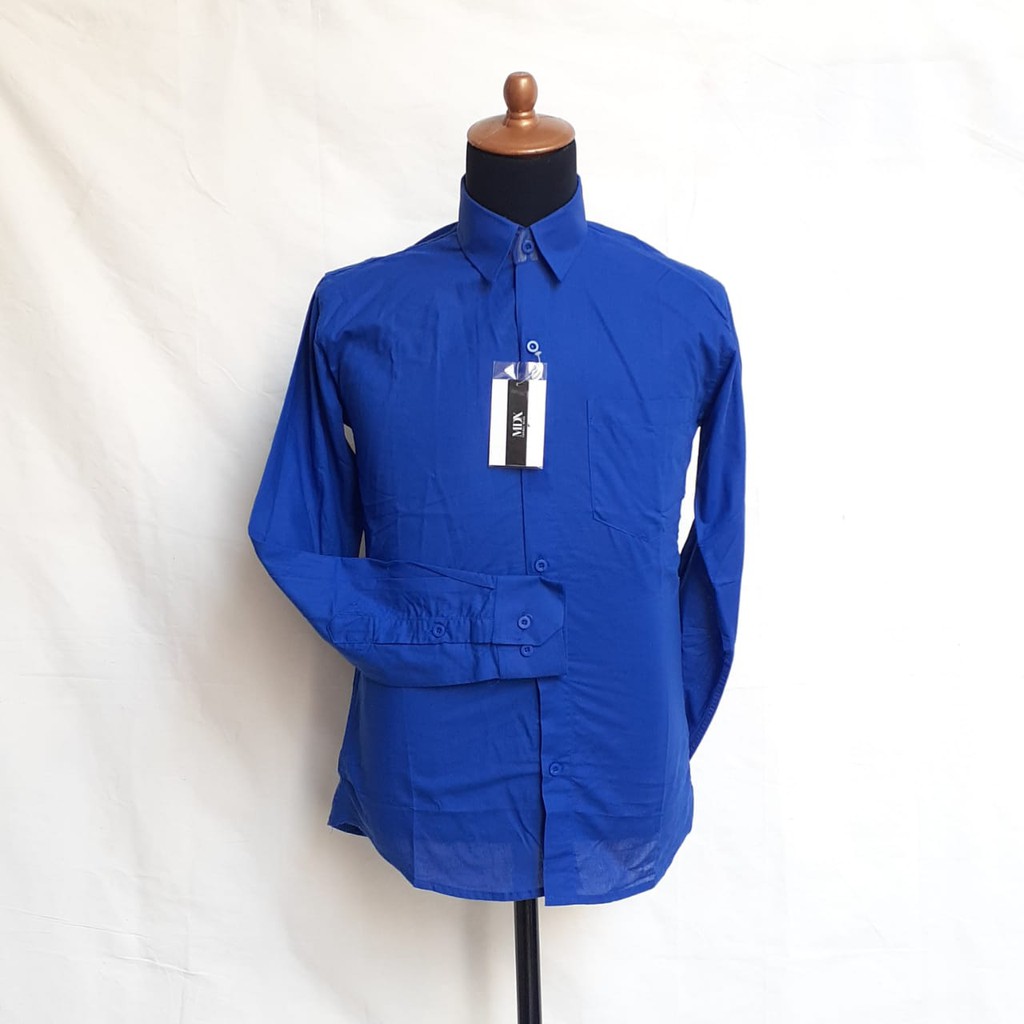 Kemeja MDX lengan panjang biru laut/hem biru polos/hem biru laut polos/kemeja slimfit/kemeja biru