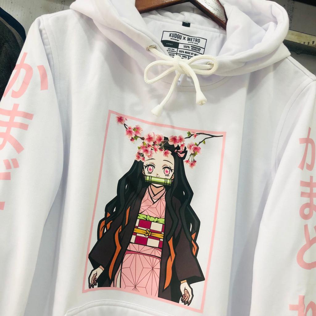 Hoodie Nezuko Kanji Flowers Anime Manga Demon Slayer Kimetsu No Yaiba Premium Unisex