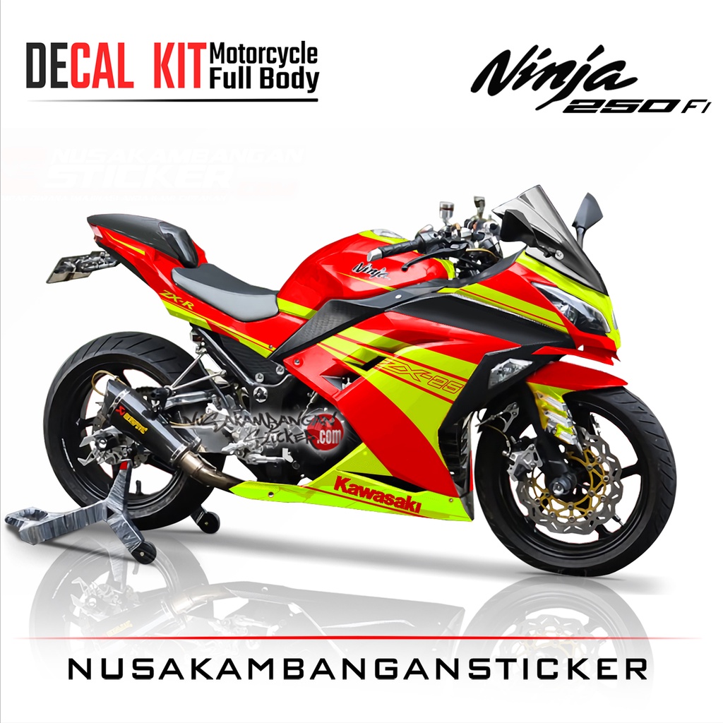 Stiker Decal Motor Kawasaki Ninja 250 fi Full Body Merah Kuning Grafis Racing Team Sticker Variasi C