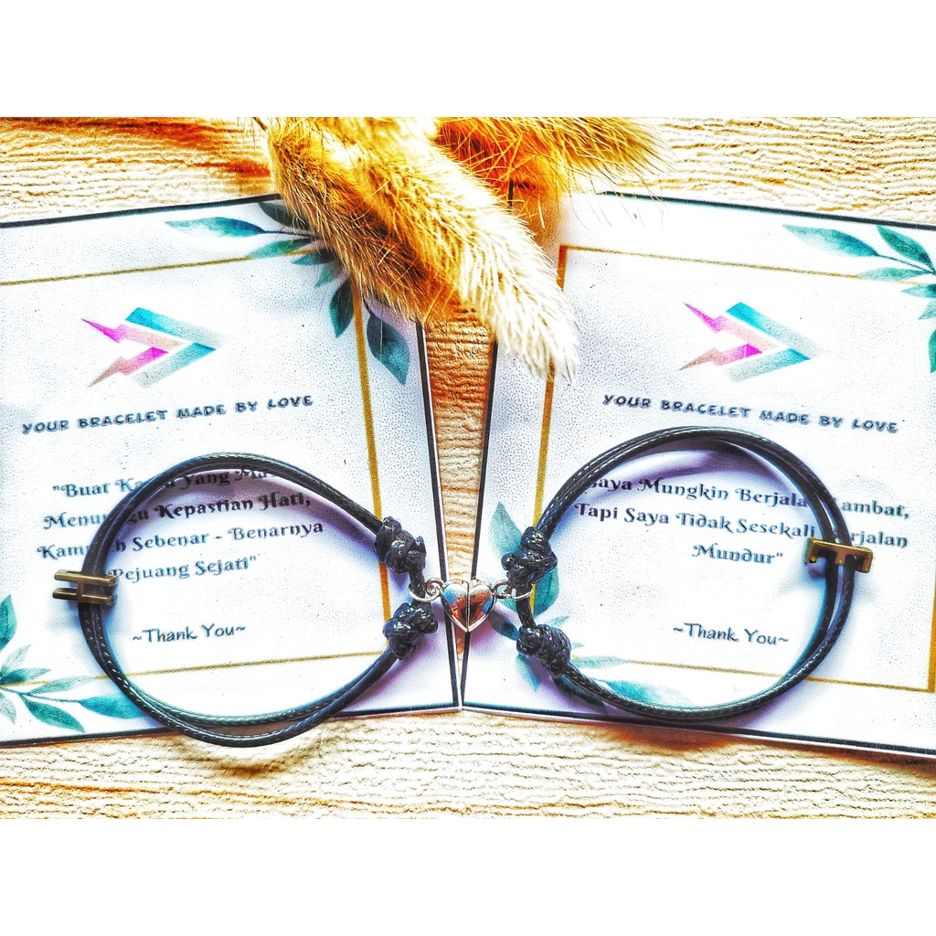 Gelang Inisial Magnet Bentuk Love Huruf Logam | Gelang Couple Bronze Magnet Claps Warna Silver | Tal