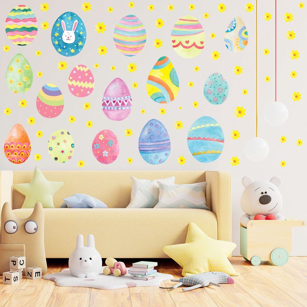 Populer 4pcs /set Paskah Stiker Dinding Kelinci Kartun Kamar Anak Dekorasi Rumah Paskah Dekorasi Cat Air Mural