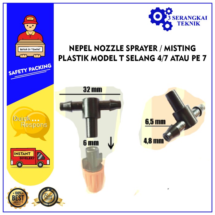 NEPEL NOZZLE SPRAYER / MISTING PLASTIK MODEL T SELANG 4/7 ATAU PE 7