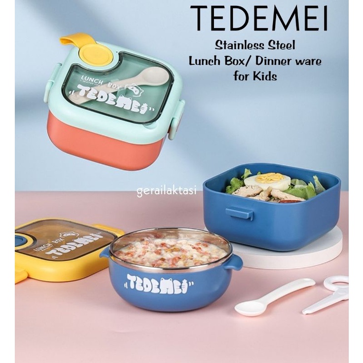 Tedemei Kotak Makan Anak 4 in 1 Lunch Box Bento Box dengan Mangkok Stainless Steel 304 - Kids Dinnerware