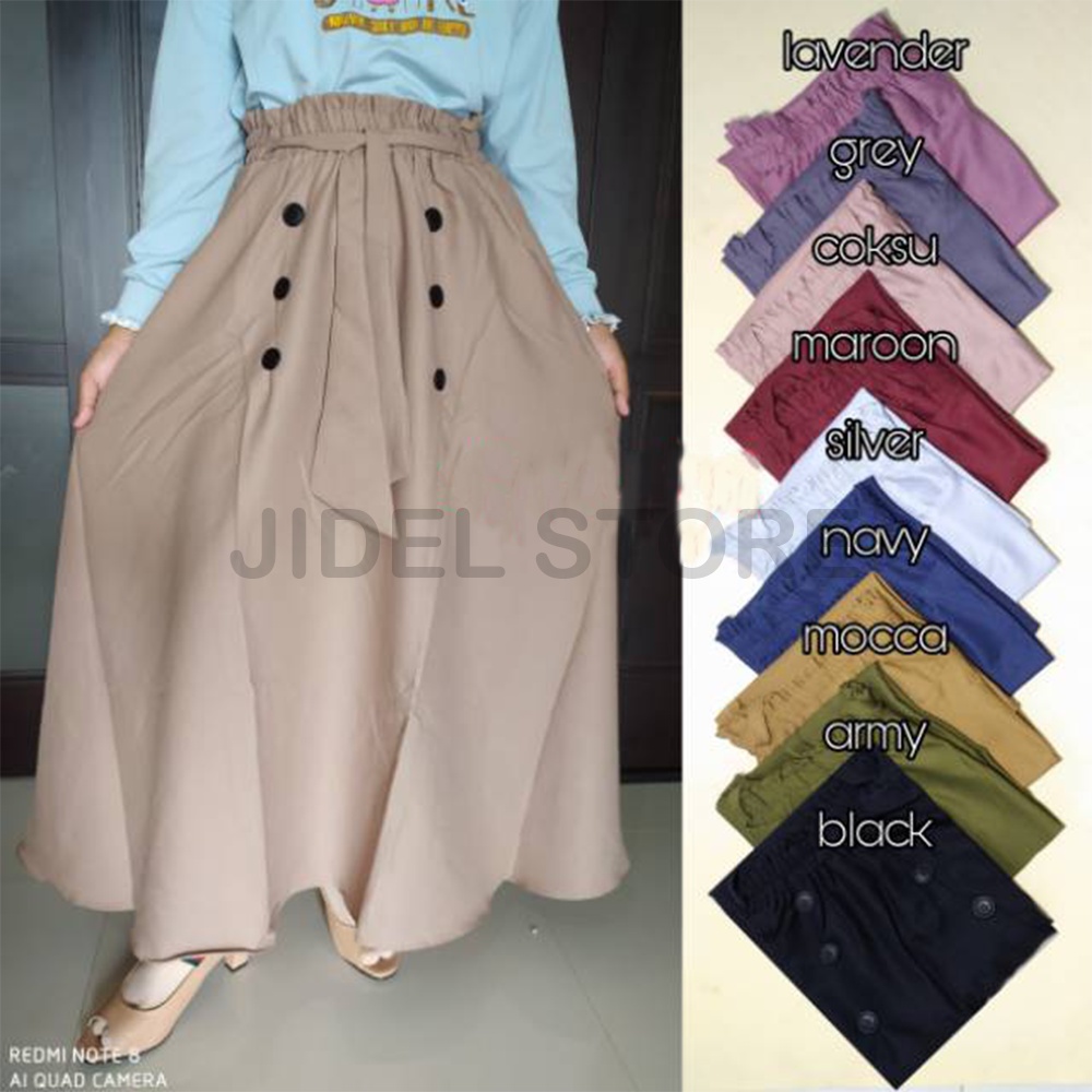 Rok Payung Panjang Wanita Rok Lebar Jumbo Bahan Moscrape Hitam Maroon Crem Dongker Abu Premium Korea Polos