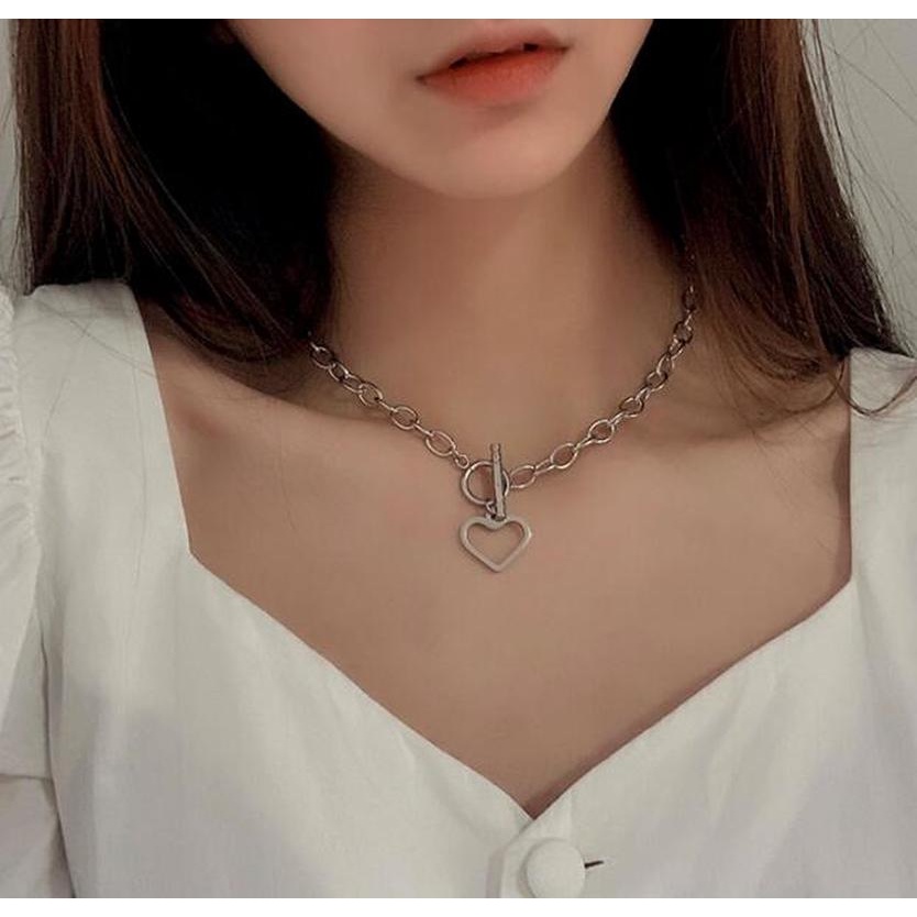 Kalung Perak Choker Silver Wanita Hati Aksesoris Dalika