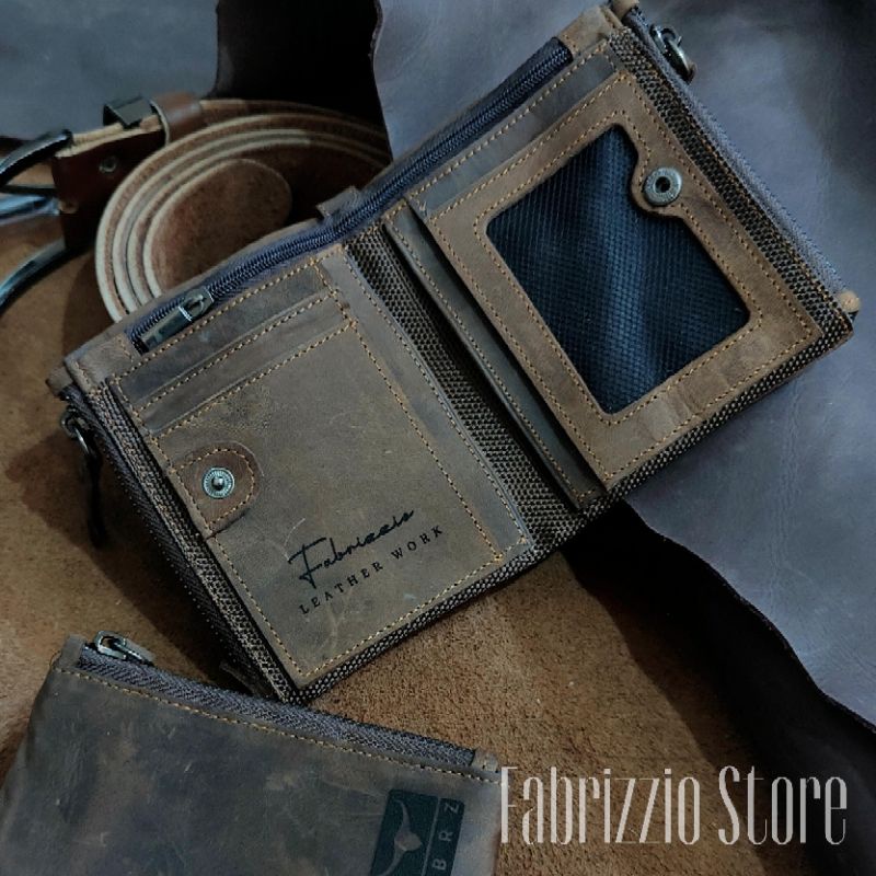 Fabrizzio dompet vertikal double zipper | dompet pria kulit asli