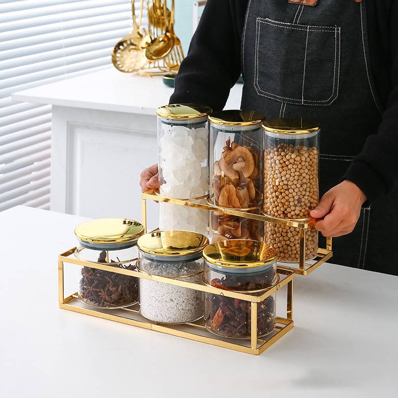 Set Toples Kaca Dengan Gold Rak Stainless / Set Triple Gold Rack