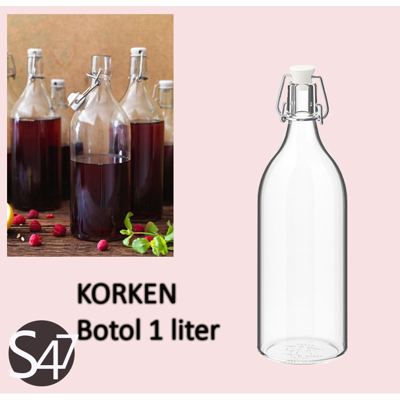 K0RK3N Botol dengan penutup, kaca bening 1Liter - NM