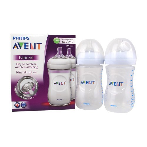 Philips Avent Bottle Natural 260 ml Twin Pack Isi 2 blue-white/Avent Botol Susu Natural