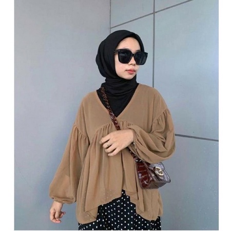 Blouse dealova outer ceruty babydoll / Blouse wanita leher V neck