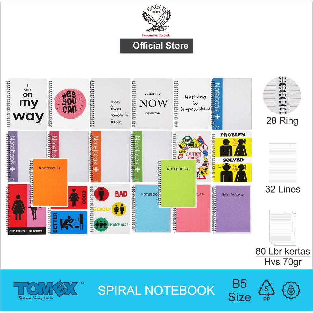 

TOMEX Notebook Spiral / Buku Tulis Buku Catatan Diary Notebook Spiral B5 80 Lembar