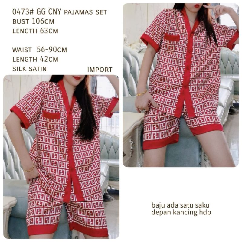 MDLV. ~ 0473# Pdk GG CNY Pajamas Set Baju tidur Sincia Set Pajamas Celana pendek Imlek Fashion Import