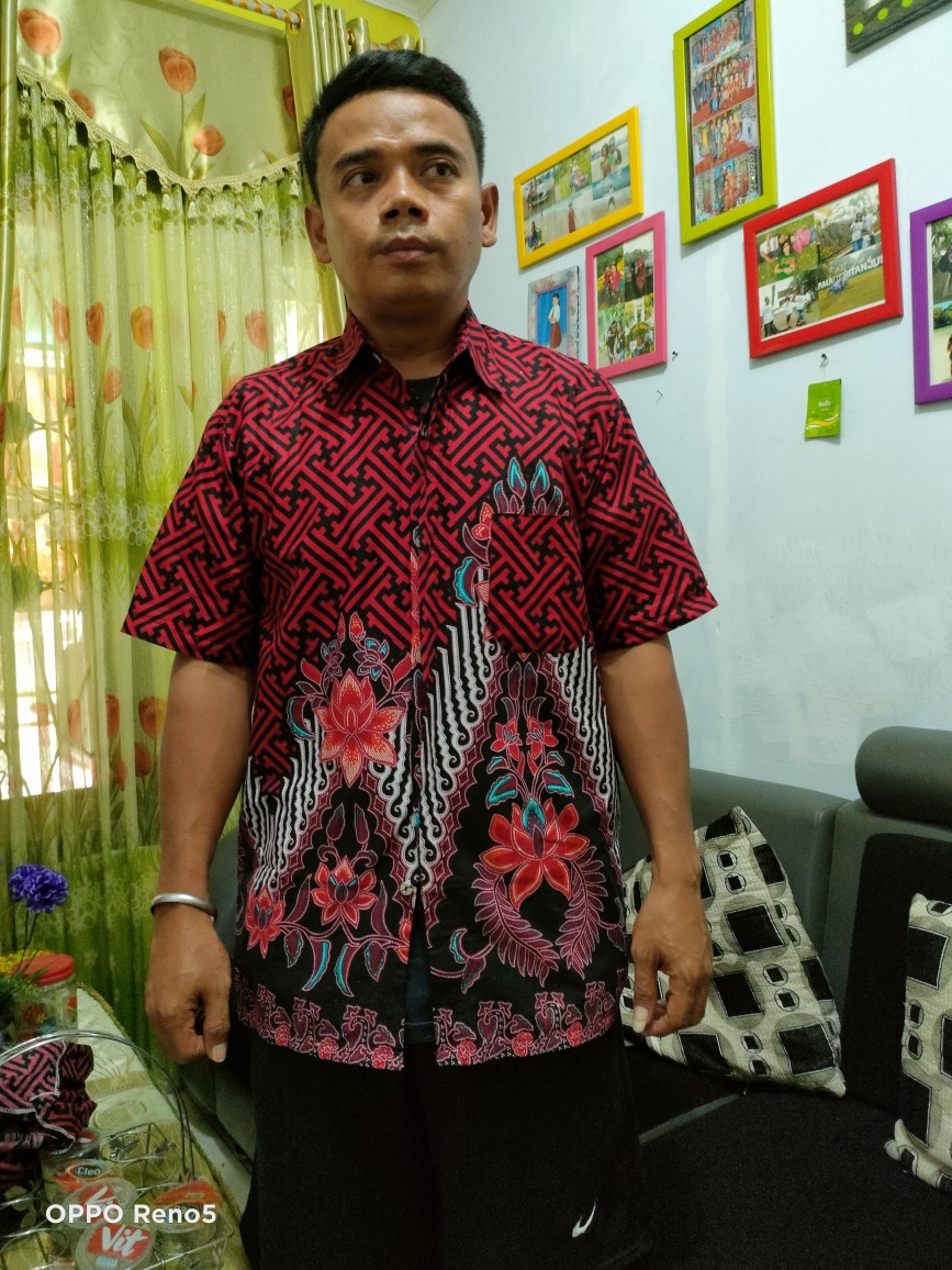 Batik Couple Keluarga Sania Ruffle Ori Ndoro Jowi Dnt Motif Pagar Bunga Merah