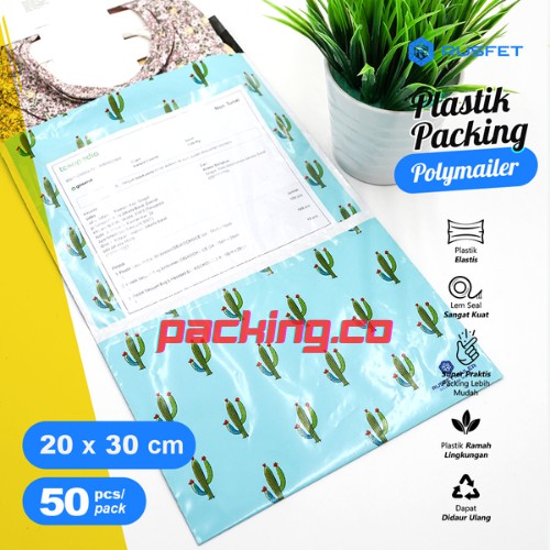 

50 PCS (20CM x 30CM) AMPLOP PLASTIK POLYMAILER MOTIF TINY CACTUS - RUSFET, KUALITAS PREMIUM