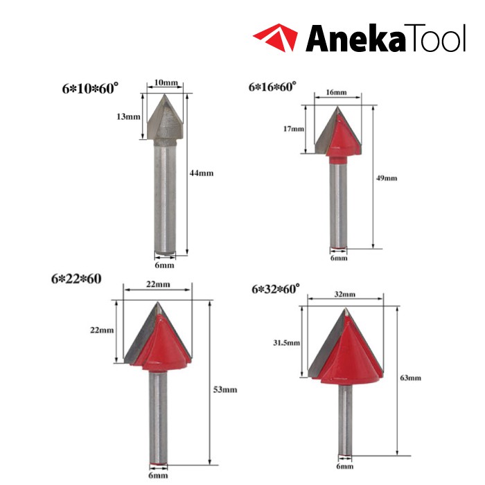 AnekaTool Mata CNC Router Bit - V Groove 3D Bits