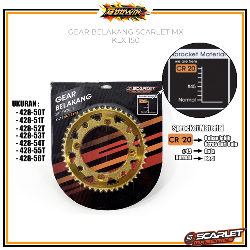 Gear Belakang SCARLET MX SERIES KLX 150 428 43T - 428 56T GOLD