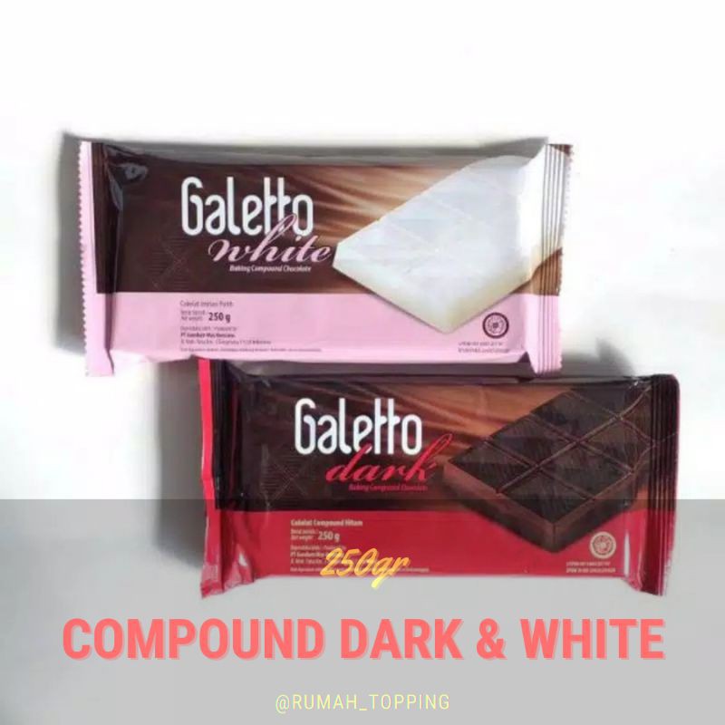 

Promo Terlaris Compound Dark & White Galetto 250gr / Coklat Batang / Colatta