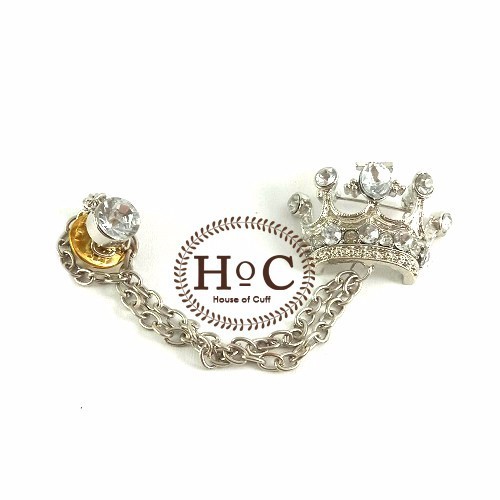 Houseofcuff Lapel Pin Bros Jas Wedding Best Man  SILVER CHAIN CROWN GEM PIN