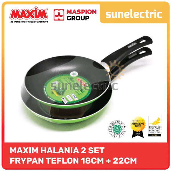 Maxim Halania Wajan Panci Teflon Anti Lengket Penggorengan 2 Pcs Set (18 cm + 22 cm) - Hijau