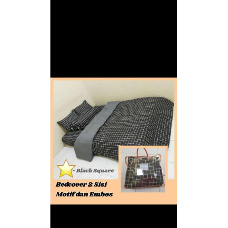 Bedcover Set Black Square Sprei Estetik Kotak Hitam Aesthetic