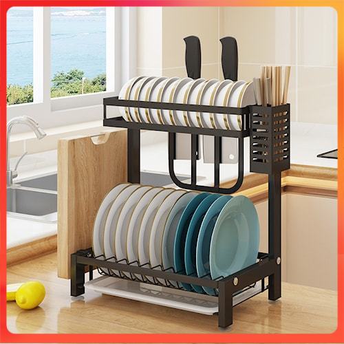 PIRJA2 Rak Piring Meja Dapur 2 Tingkat Tempat Pengering Mangkuk Pisau Anti Karat Aesthetic Estetik U