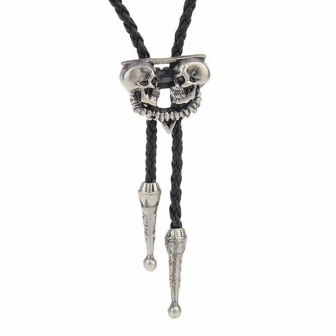 Houseofcuff Dasi Bolo Tie Twin Skull Silver Bolo Tie