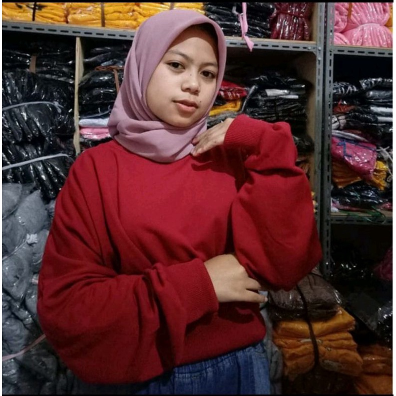 PF - Oversize Crop Sweater - Sweater Wanita Kekinian
