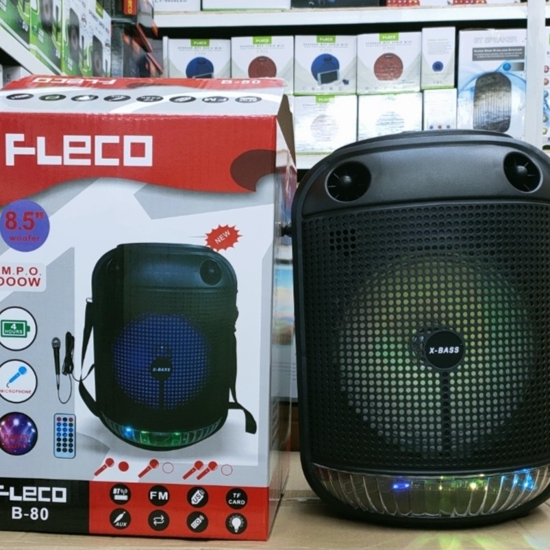 COD SPEAKER BLUETOOTH FLECO B-80 LED UK 8,5&quot; INCH X-BASS PLUS MIC KARAOKE + REMOTE // SPEAKER FLECO X-BASS // SPEAKER SALON AKTIF // SPEAKER KARAOKE