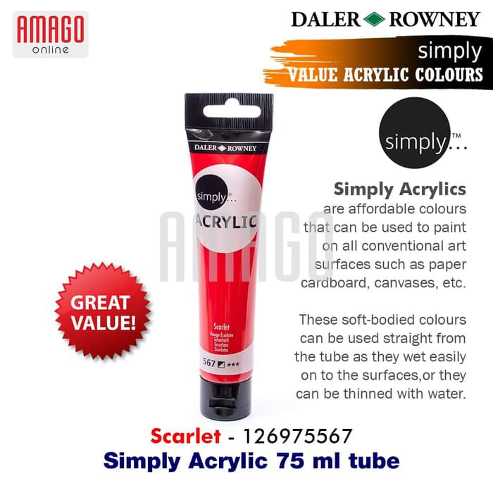 DALER-ROWNEY - SIMPLY ACRYLIC PAINT 75 ML - SCARLET - 126975567